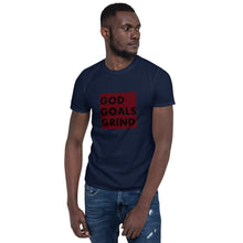 Load image into Gallery viewer, GOD GOALS GRIND Unisex Tee (Black Print/Burgundy Box)
