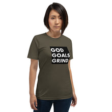 Load image into Gallery viewer, GOD GOALS GRIND Unisex Tee (White Print/Black Box)