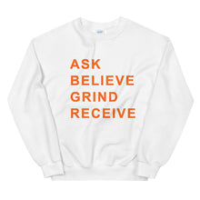 Load image into Gallery viewer, ASK BELIEVE Unisex Sweatshirt (Orange print)