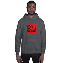Load image into Gallery viewer, GOD GOALS GRIND Unisex Hoodie (Black print / Red box)