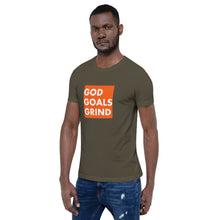 Load image into Gallery viewer, GOD GOALS GRIND Unisex Tee (White Print/Orange Box)