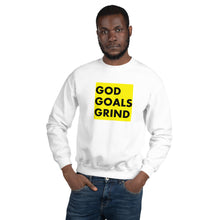 Load image into Gallery viewer, GOD GOALS GRIND Unisex Sweatshirt (Black Print/Gold Box)