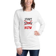 Load image into Gallery viewer, START NOW Unisex Long Sleeve Tee (Black/Red Print)