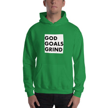 Load image into Gallery viewer, GOD GOALS GRIND Unisex Hoodie (Black Print/White Box)