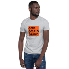 Load image into Gallery viewer, GOD GOALS GRIND Unisex Tee (Black Print/Orange Box)