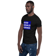 Load image into Gallery viewer, GOD GOALS GRIND Unisex Tee (White Print/Blue Box)