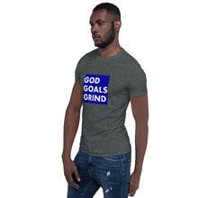 Load image into Gallery viewer, GOD GOALS GRIND Unisex Tee (White Print/Blue Box)