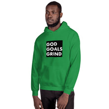 Load image into Gallery viewer, GOD GOALS GRIND Unisex Hoodie (White print / Black box)