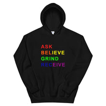 Load image into Gallery viewer, ASK BELIEVE Unisex Hoodie (Rainbow Print)
