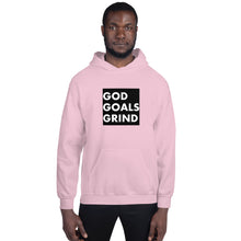 Load image into Gallery viewer, GOD GOALS GRIND Unisex Hoodie (White print / Black box)