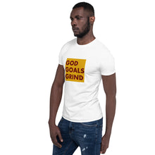 Load image into Gallery viewer, GOD GOALS GRIND Unisex Tee (Maroon Print/Gold Box)