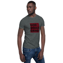 Load image into Gallery viewer, GOD GOALS GRIND Unisex Tee (Black Print/Burgundy Box)