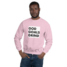 Load image into Gallery viewer, GOD GOALS GRIND Unisex Sweatshirt (Black Print/White Box)