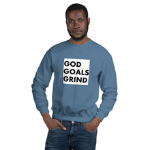 Load image into Gallery viewer, GOD GOALS GRIND Unisex Sweatshirt (Black Print/White Box)
