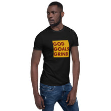 Load image into Gallery viewer, GOD GOALS GRIND Unisex Tee (Maroon Print/Gold Box)