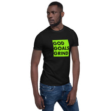 Load image into Gallery viewer, GOD GOALS GRIND Unisex Tee (Black Print/Lime Box)