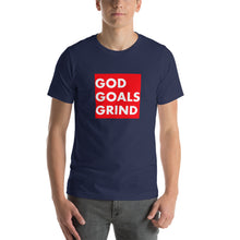 Load image into Gallery viewer, GOD GOALS GRIND Unisex Tee (White Print/Red Box)