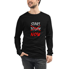 Load image into Gallery viewer, START NOW Unisex Long Sleeve Tee (White/Red Print)