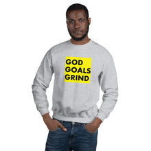 Load image into Gallery viewer, GOD GOALS GRIND Unisex Sweatshirt (Black Print/Gold Box)