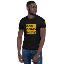 Load image into Gallery viewer, GOD GOALS GRIND Unisex Tee (Black Print/Mustard Box)