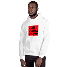 Load image into Gallery viewer, GOD GOALS GRIND Unisex Hoodie (Black print / Red box)