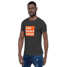 Load image into Gallery viewer, GOD GOALS GRIND Unisex Tee (White Print/Orange Box)