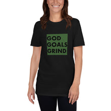 Load image into Gallery viewer, GOD GOALS GRIND Unisex Tee (Black Print/Army Green Box)