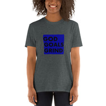 Load image into Gallery viewer, GOD GOALS GRIND Unisex Tee (Black Print/Blue Box)