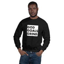 Load image into Gallery viewer, GOD GOALS GRIND Unisex Sweatshirt (Black Print/White Box)