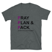Load image into Gallery viewer, PRAY PLAN PACK - DV Awareness Unisex Tee (Purple/Black Print)