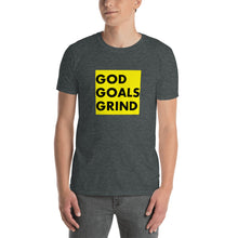 Load image into Gallery viewer, GOD GOALS GRIND Unisex Tee (Black Print/Gold Box)