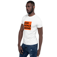 Load image into Gallery viewer, GOD GOALS GRIND Unisex Tee (Black Print/Orange Box)