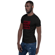 Load image into Gallery viewer, GOD GOALS GRIND Unisex Tee (Black Print/Burgundy Box)