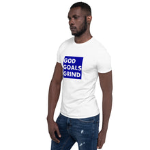 Load image into Gallery viewer, GOD GOALS GRIND Unisex Tee (White Print/Blue Box)