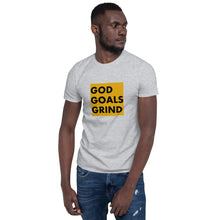 Load image into Gallery viewer, GOD GOALS GRIND Unisex Tee (Black Print/Mustard Box)