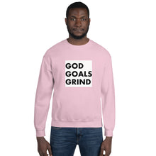 Load image into Gallery viewer, GOD GOALS GRIND Unisex Sweatshirt (Black Print/White Box)