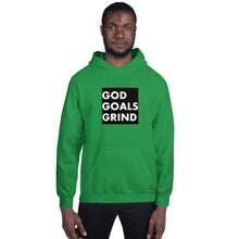 Load image into Gallery viewer, GOD GOALS GRIND Unisex Hoodie (White print / Black box)