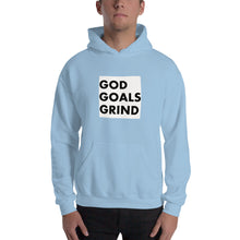 Load image into Gallery viewer, GOD GOALS GRIND Unisex Hoodie (Black Print/White Box)