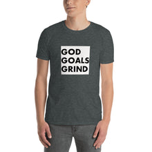 Load image into Gallery viewer, GOD GOALS GRIND Unisex Tee (Black Print/White Box)