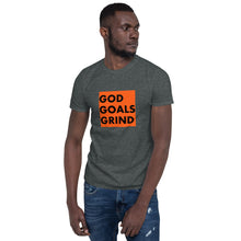Load image into Gallery viewer, GOD GOALS GRIND Unisex Tee (Black Print/Orange Box)