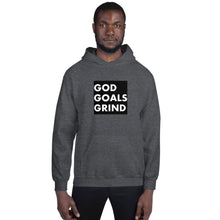 Load image into Gallery viewer, GOD GOALS GRIND Unisex Hoodie (White print / Black box)