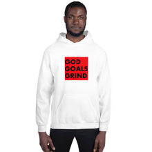 Load image into Gallery viewer, GOD GOALS GRIND Unisex Hoodie (Black print / Red box)