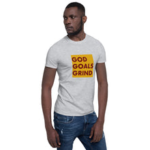 Load image into Gallery viewer, GOD GOALS GRIND Unisex Tee (Maroon Print/Gold Box)