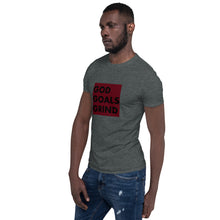 Load image into Gallery viewer, GOD GOALS GRIND Unisex Tee (Black Print/Burgundy Box)