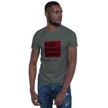 Load image into Gallery viewer, GOD GOALS GRIND Unisex Tee (Black Print/Burgundy Box)