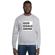 Load image into Gallery viewer, GOD GOALS GRIND Unisex Sweatshirt (Black Print/White Box)