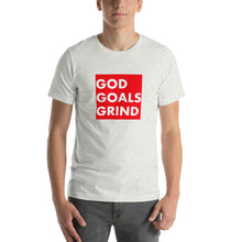 Load image into Gallery viewer, GOD GOALS GRIND Unisex Tee (White Print/Red Box)