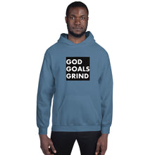 Load image into Gallery viewer, GOD GOALS GRIND Unisex Hoodie (White print / Black box)