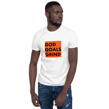 Load image into Gallery viewer, GOD GOALS GRIND Unisex Tee (Black Print/Orange Box)
