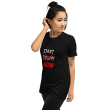 Load image into Gallery viewer, START NOW Unisex Tee (White/Red Print)